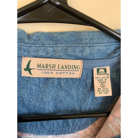 Marsh Landing Womens Plaid Long Sleeve Denim Collar Button Up Shirt Size S - Picture 2 of 3